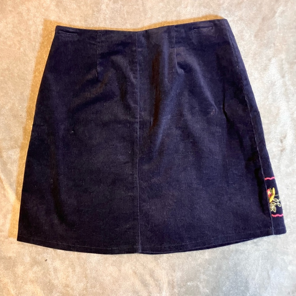 Harper Skirt‎ S Knee Length Blue Floral Embroidered Corduroy Lined Boho Academia - Picture 2 of 7